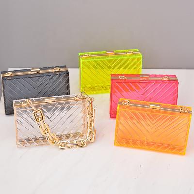 China New Arrival Simple Acrylic Transparent Popular Dinner Bag All-match Chain Square Bag Detachable Makeup Clutch For Ladies for sale