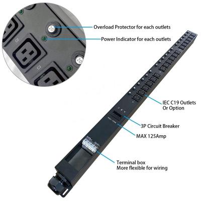 China Sheet Metal OIT ETL 208V/415V 3phase 100A 125A 150A Power Distribution Unit 24 connectors 90KW C19 PDU for sale