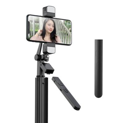 China Fold Metal Built-in Tripod Selfie Stick Hidden Stabilizer Live Fill Light Phone Selfie Wireless Remote Stick For IOS/Android Phone for sale