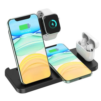 China For Airpods 2 Pro Multifunctional Fast Charging 3 iPhone Samsung Foldable Phone Holder15W 4 in 1 Qi Wireless Charger Stand for sale