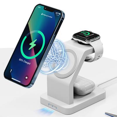 China Smart Watch Desktop Magnetic Fast Cell Phone 15W Wireless Charger 3 in 1 Holder for iPhone 13/12/Watch/Airpods Pro Wireless Chargers Stand for sale