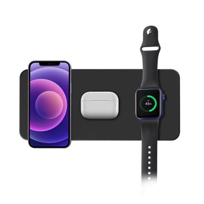 China Wholesale Pie Smart Watch Cell Phone Charger Ultra Thin15W Wireless Leather 3 in 1 Wireless Charger Pad for iPhone 12/8/11/Apple Watch for sale