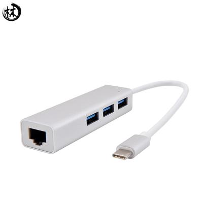 Китай Aluminum Alloy USB 3.1 Type C to Ethernet Adapter With 3 Port USB 3.0 HUB Type-C to RJ45 Network LAN Adapter Converter Cable продается