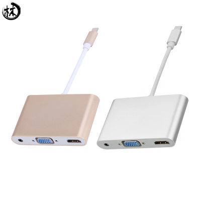 Cina Kico Factory USB 3.1 USB-C Type C to 3.5mm Audio & VGA & HDTV Digital AV AUX Adapter for Laptop & Notebook in vendita