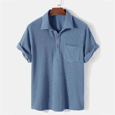 China 2022 Spot Check Anti-Wrinkle First Place Lapel Casual Short Sleeve Shirt Loose Solid Men's T-shirts for sale