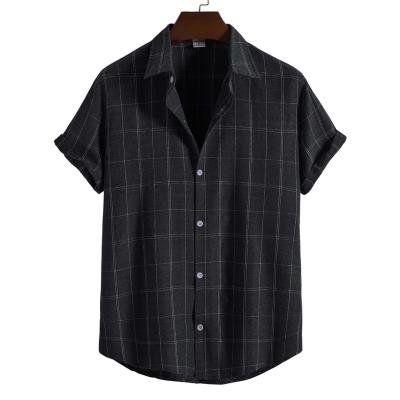 China 2022 Summer Loose Cotton Large Size Plaid Stain Anti-pilling Lapel Daily Men's Shirts for sale