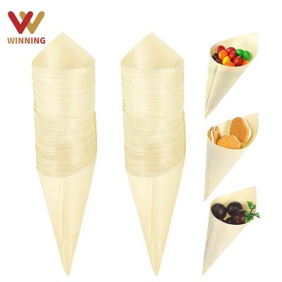 China Fashionable Wooden Food Cone Food Container Ice Cream Cone Sustainable Gain Biodegradable Wooden Sushi For Bar for sale