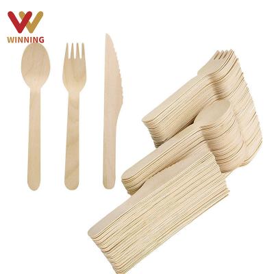 China Compostable Disposable Combined Utensils Camping Birch Wood China Pack Tableware Disposable Earning Wooden Forks Spoon Knives Set for sale