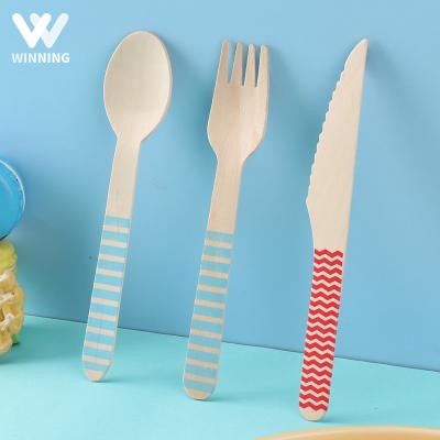 China Eco-Friendly Disposable Birch Kitchen Fruit Spoon Knife Fork Set Eco-Friendly Winning Wooden Cutlery Set With Logo Custom for sale