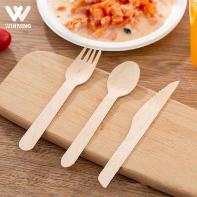 China Birch Wood Disposable Gain Biodegradable Bulk Spoon/Forks/German Disposable Wooden Cutlery Fast Food Knives 160Mm For Hotel for sale