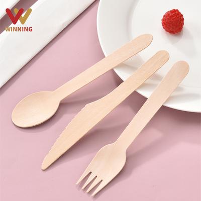 China Eco Cutlery Disposable Spoon Fork Whole Gain Biodegradable Wooden Bamboo Disposable Knife Set Cutlery With Custom Logo for sale