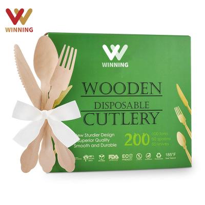 China Disposable Knife Gain Disposable Biodegradable Fork And Spoon Eco Friendly Birchwood Wooden Tableware Custom Wood Cutlery for sale