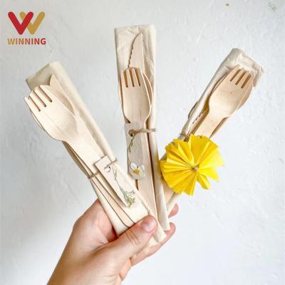 China Disposable Gain Wooden Disposable Cutlery Set Utensils 100% Eco-Friendly Biodegradable And Compostable Smooth Birch Wood for sale