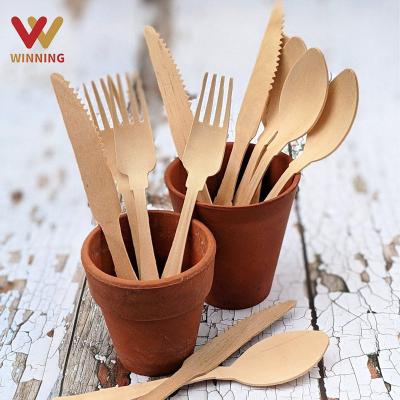 China 160 Mm Disposable Reusalble 6.3 Inch Reusalble Disposable Birch Birch Salad Kit Wooden Bamboo Box Cutlery Sets With Case for sale