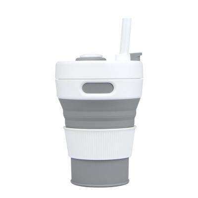 China New Minimalist Silicone Sports Bottle Portable Travel Coffee Folding Cup With Straw for sale