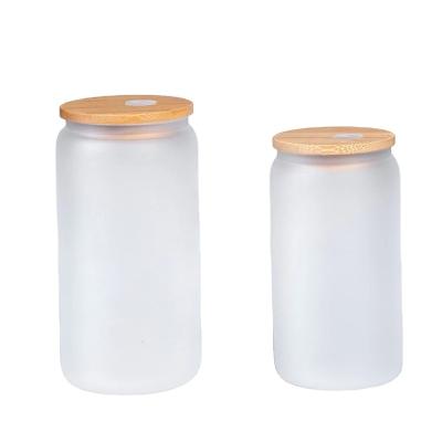 China 12oz 16oz Sublimation Viable Clear Can Heat Transfer Formed Printing Tumbler Cups Beer Glass Box With Bamboo Lid And Straw for sale