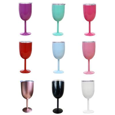 China Viable Sale 10oz Stainless Steel Wine Tumbler Custom Logo Goblet Wine Glass Vaccum Top Coffee Tea Cup for sale