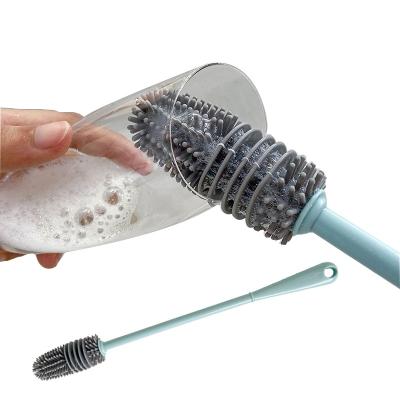 China 360 Degree Rotating Silicone Cup Viable Cleaning Glass Brush With Long Handle Silicone Baby Bottle Cleaning Sweeps Kitchen Tools for sale