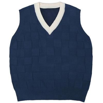 China Parride Customized Sample and LOGO Spring New Fashion Casual V-Neck Lattice Oversized Sweater Men Knit Sweater Vest for sale