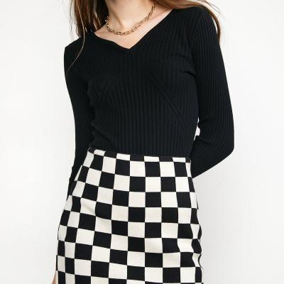 China OEM&ODM Spring New Fashion Anti-Static Customized Casual Elegant Ladies Plaid Pattern Sexy Short Women Knit Skirt for sale