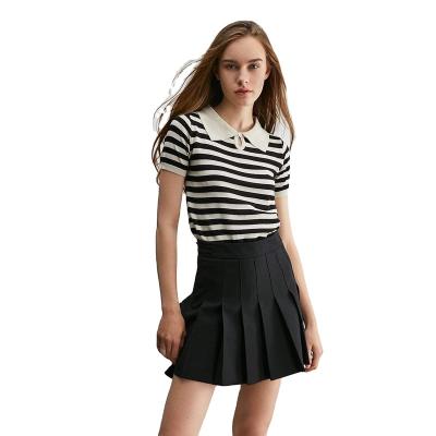 China New Black Striped Classic Ladies Fashion Summer Casual Elegant QUICK DRY Customized Collared T-shirt Women Knit Tops for sale