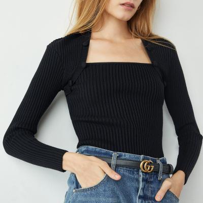 China OEM&ODM Customized Parride Spring Autumn New Ladies Fashion Casual Women's Top Long Sleeve Wrap Shoulder Sweater for sale