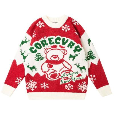 China Anti-Wrinkle OEM&ODM Customized Christmas Bear Elk Pattern Fashion Casual Long Sleeve Crewneck Unisex Jacquard Knit Sweater for sale