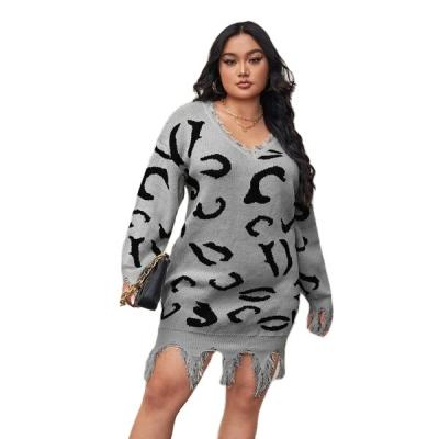 China Fashion Anti-Static Custom Design Long Sleeve V-Neck Ladies Loose Casual Knitted Skirt Long Plus Size Women's Sweater Dress for sale