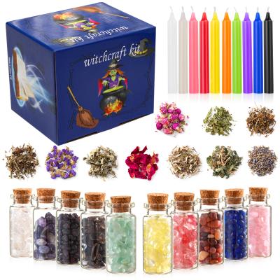 China Custom High End Birthdays Witchcraft Set with Colorful Paraffin Wax Candle Dried Herbs Crystal Stone Witchcraft Supplies Box for sale