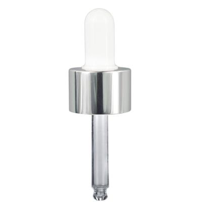 China Non Spill 20/410 Sliver Cap Glossy Cosmetic Aluminum Square Oil Essential Dropper For Bottle for sale