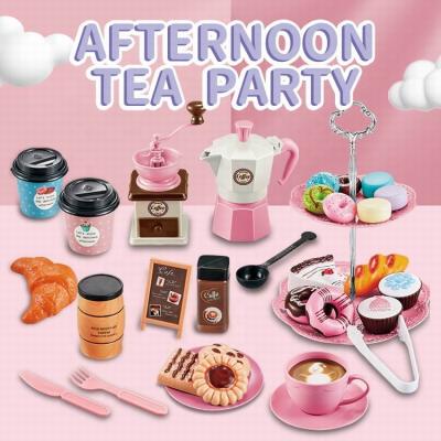 China Environmental material factory direct OEM afternoon tea kitchen playing coffee machine set toys with simulation food bread cake for sale