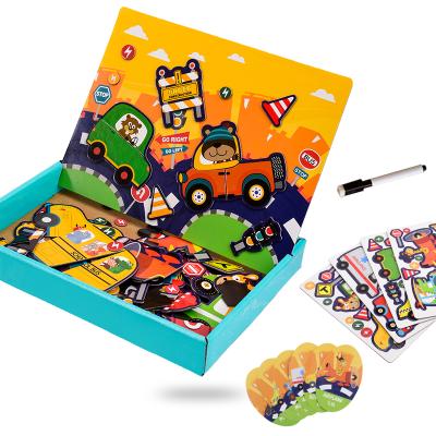 China DIY Educational Magnetic Box Painting Board 3D Traffic Vehicle Puzzle Creative Drawing Early Learning Magnetic Game TOY Factory New DIY for sale