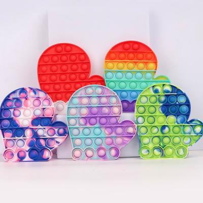 China 2021 New Anxiety Relief Stress Reliever Silicone Pop Bubble Agitate Sensory Toy Anxiety Relief Stress Reliever Toy Gift Rainbow Colorful Christmas Glove for sale