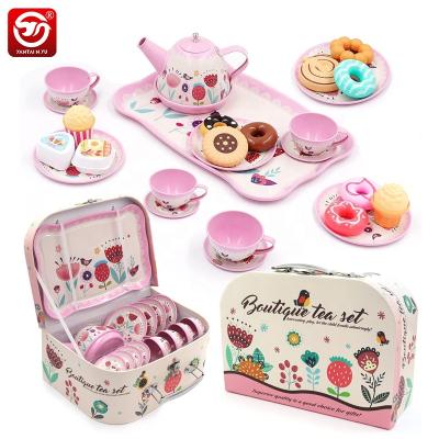 China Kitchen Set Toy Preschool Toy Play House Amazon Hot Selling Custom Pretend Play House Toys Dessert Teapot Teapot Metal Kitchen Set Tin Flower Tea Set Gift For Party for sale