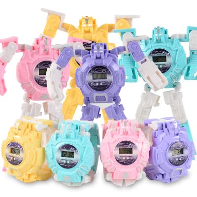 China Toy Hot Sale Battery Operated Transform Toys Robot Watch 3 Into Kids 1 Digital Watch Deformation DIY Robot Toys Model For Boy Girl Promotion Gift for sale