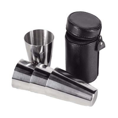 China 304 Stainless Steel Shot Glass Travel Wine Viable Stackable Cups With Leather Carry Bag for sale