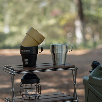 China Sustainable Hot outdoor water Coffee 304 stainless steel beer cup packable picnic camping cup set with free cup holder for sale