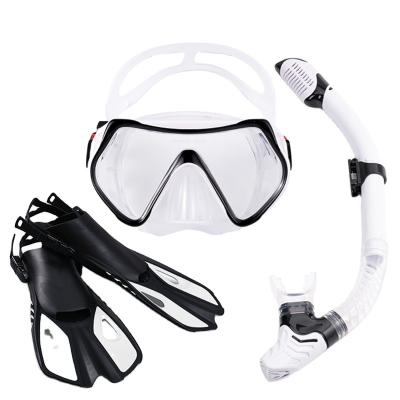 China PP+TPR+Silicone+Tempered glass Scuba diving set Lightweight TPR Rubber Full Foot Swimming Snorkel set diving mask glasses Diving Fin for sale