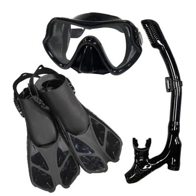 China PP+TPR+Silicone+Tempered glass Scuba diving set mask Lightweight TPR Rubber Full Foot Swimming Snorkel set diving mask glasses Diving Fin for sale