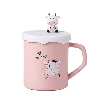 China Viable Cartoon Cow Cup Girl Heart Three-Dimensional Couples Water Cup With Lid Cup Net Red Gift Custom Porcelain Cup for sale