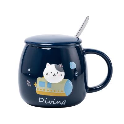 China Viable Mug Supplier Cartoon Simons Cat Mug Net Red Space Mug With Lid Spoon Couple Cute Embossed Ceramic Mug Water Mug for sale