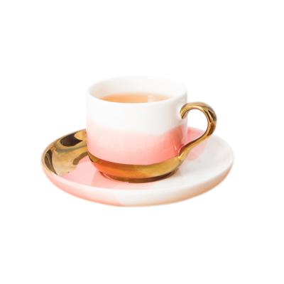 China Viable color luster coffee cup set gift box set European style cup and saucer plated ceramic coffee cup and saucer customization for sale