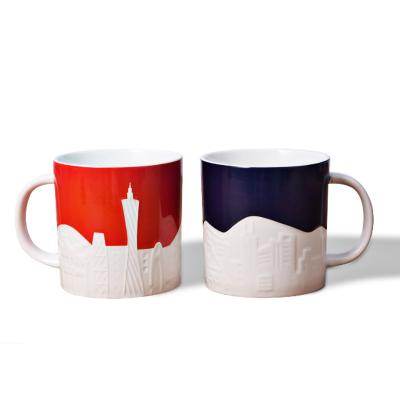 China Sublimation Viable Mugs Wholesale Embossed Creative Ceramic Mugs Logo New Cute Cartoon Couple Custom Mugs for sale