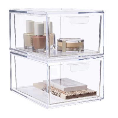 China Sustainable Set of 2 Pieces High Quality Stackable Acrylic Makeup Organizer Clear Cosmetic Storage for sale