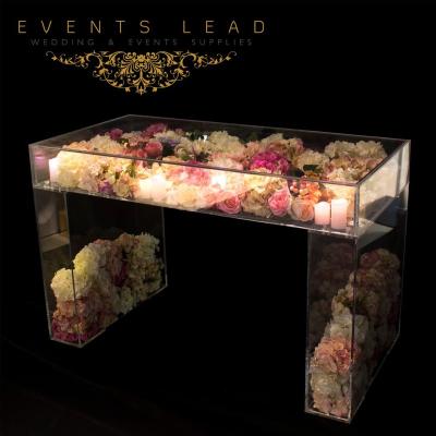 China Transparent Acrylic Coffee Table Wedding Bridal Table With Interior Flowers Acrylic Event Party Table for sale