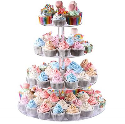 China Standable 4 Tiers Round Clear Acrylic Cake Stands Acrylic Clear Cupcake Holder for sale