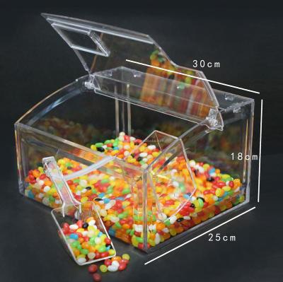 China Large Square Acrylic Freshness Preservation Vending Food Bulk Dispenser With Acrylic Scoop Candy Box Candy Bin Cookie Display for sale