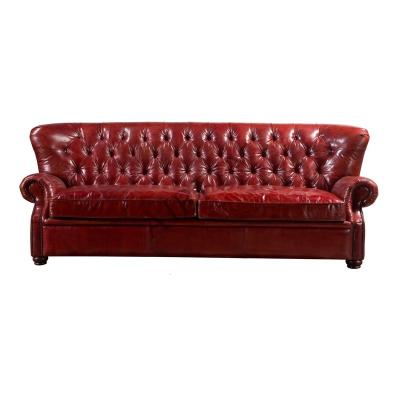 China Other Vintage Wine Red High Back Leather Chesterfield Sofa Set For Living Room Hotel Club Furniture for sale