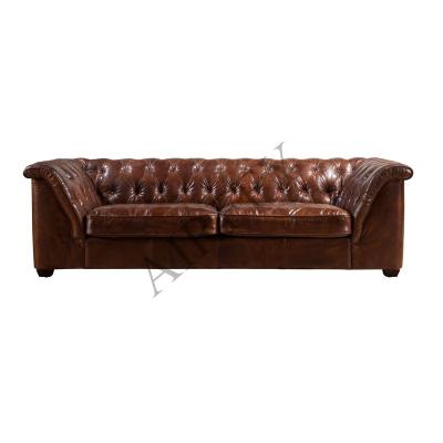 China Other Wide Armrest Vintage Chesterfield Leather Sofa 3 Seats For Living Room Hotel Club Furniture for sale