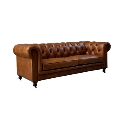 China Other Modern Home Furniture Couch Brandy Brown Black Real Leather Button Tufted Chesterfield Sofa Set For Living Room Hotel Villa for sale